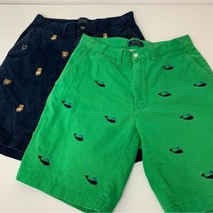 Set Of 2 Polo Ralph Lauren Bermuda Shorts Blue Crests Green Whales Sz Medium